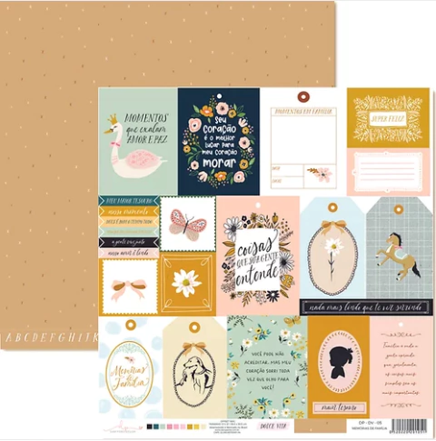 Folha para Scrapbook - Coleção Dolce Vita - Folha Memórias de Família - Dany Peres - DP-DV-05