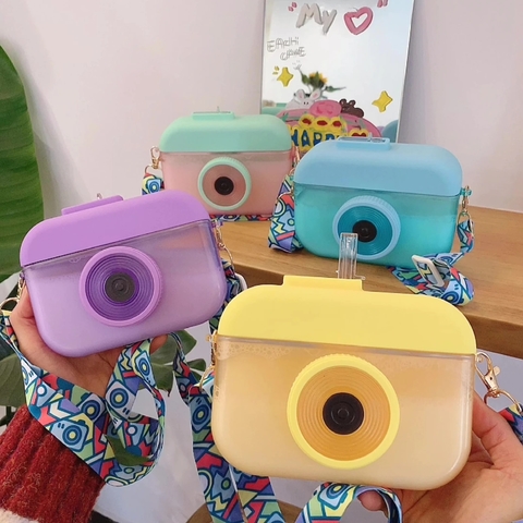 Garrafa de Agua Camera com Alça e Adesivos 3D - 400 ML - Buendia - EVA0015A