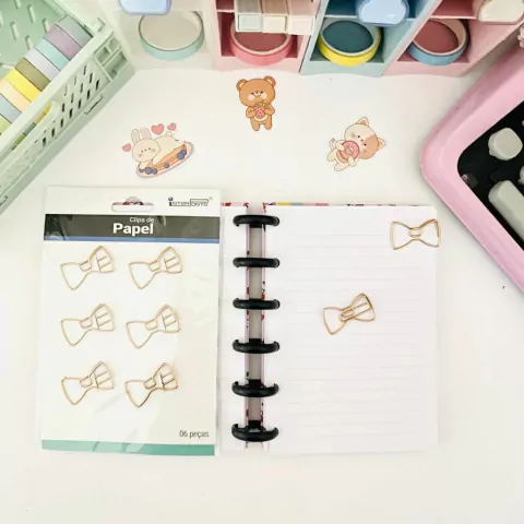 Cartelinha com 6 Clips Decorados Modelo Laço Rose Gold - Buendia - EVA00199