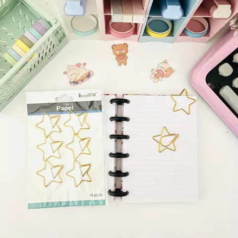 Cartelinha com 6 Clips Decorados Modelo Estrela Dourada - Buendia - EVA00201
