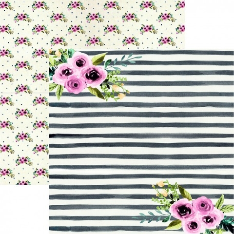 Papel para Scrapbook- Dany Peres Design -Coleção Felicidade - Flores e Listras - DP-FE-05