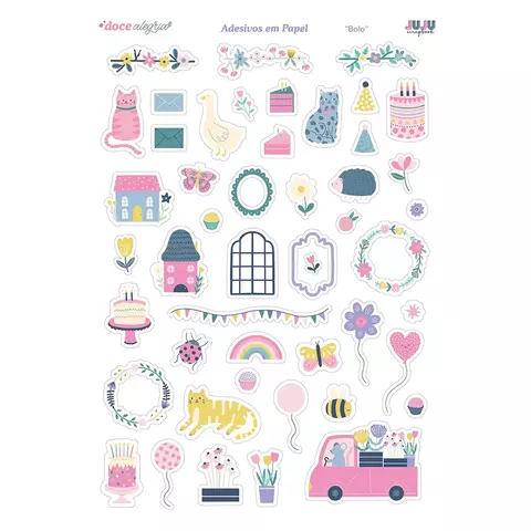Adesivos em papel Bolo - Coleção Doce Alegria I Juju Scrapbook - comprar online