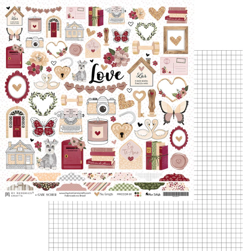 Coleção Meu Coração - Folha 01 - My Memories Crafts - MMCCOR-01