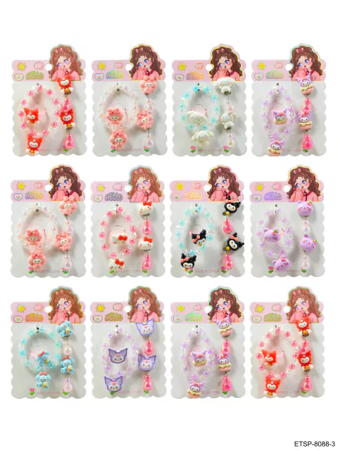 Set Bijuteria Fantasia PULSERA + ANILLO + PAR ARITO Personajes Hello kitty