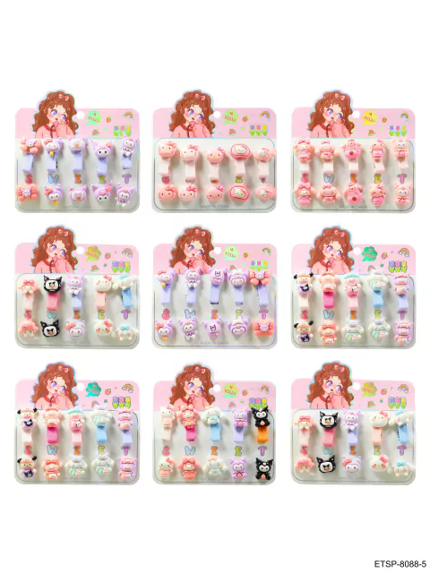 Set 5 pinzas + 5 Colitas Personajes Hello Kitty y Amigos