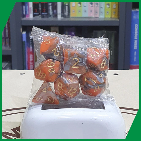 Set de dados x 7 - Lava Flow Naranja Y Plateado