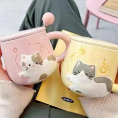 TAZA PREMIUM - Gatito (con tapa) colores pasteles