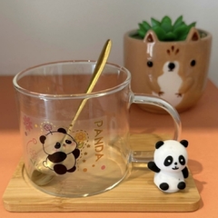 TAZA VIDRIO CON PLATO - Panda - Mundo Chulo