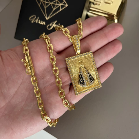 CORRENTE CADEADO 6MM + MEDALHA N.SENHORA FUNDO RAIADO 4,5x3,3CM - comprar online