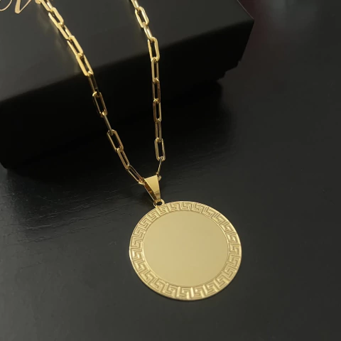 PINGENTE MEDALHA REDONDA BORDA TEXTURA - 3,5CM