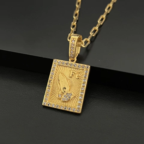 PINGENTE PLACA FÉ CRAVEJADA MENOR - 2 x 2,3 CM - comprar online