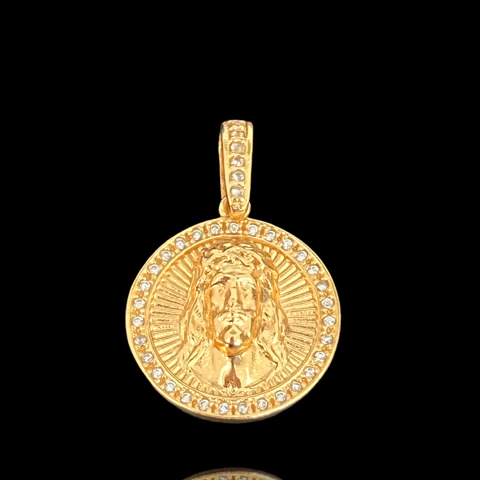 PINGENTE OVAL C/ CRISTO CRAVEJADO - 2,5 CM