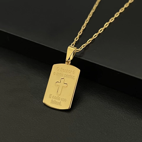 PINGENTE PLACA CRUZ O SENHOR É O MEU PASTOR 1,3x2,2CM - comprar online