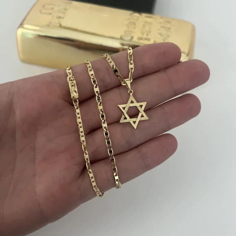 CORRENTE PIASTRINI 2,5MM + PINGENTE ESTRELA DE DAVI 2X2CM