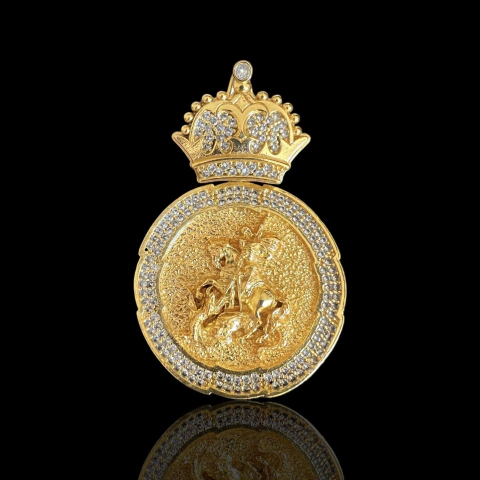 PINGENTE SÃO JORGE REDONDO MOLDURA 4D - 4,8CM