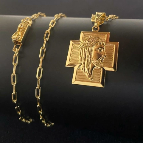 CORRENTE CARTIE 2MM + PINGENTE PLACA FACE JESUS 2X2,2CM
