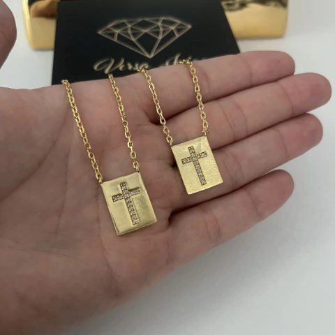 ESCAPULÁRIO CRUZ CRAVEJADO - CORRENTE CADEADO 3MM