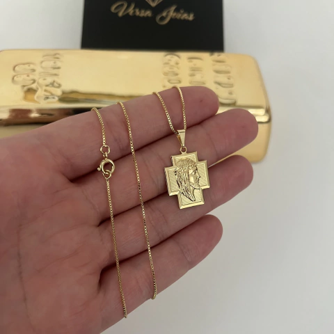 CORRENTE VENEZIANA 1MM + PINGENTE PLACA FACE JESUS 2x2,2CM