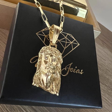 CORRENTE ELO LONGO 4,5MM + PINGENTE JESUS CRISTO