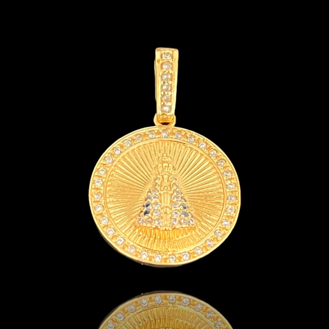 PINGENTE N.SENHORA CRAVEJADA REDONDO AZUL - 2,4 CM