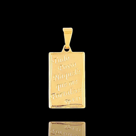 PINGENTE PLAQUINHA TUDO POSSO - 2x1,5cm