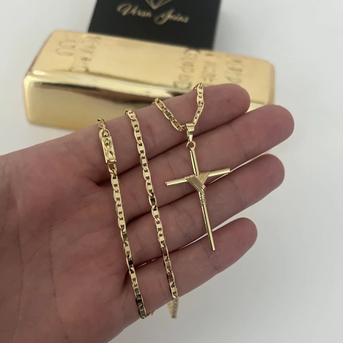 CORRENTE PIASTRINI 2,5MM + PINGENTE CRUZ TRANÇADA 2,2X3,4CM - comprar online