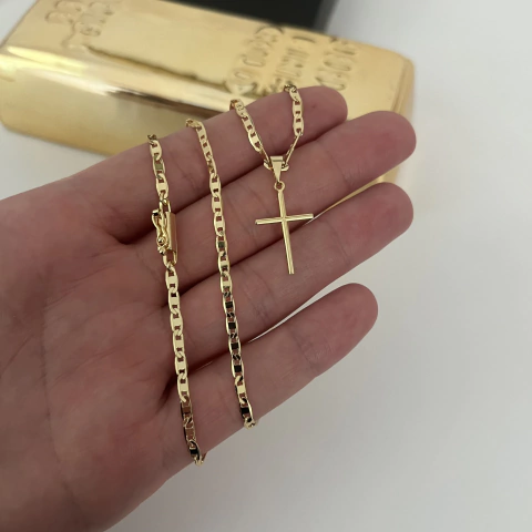 CORRENTE PIASTRINI 2,5MM + PINGENTE CRUZ LISA 1,6x2,5CM