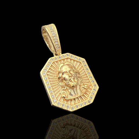 PINGENTE MOLDURA RAIADA FACE DE CRISTO 3D - 3x3,5CM