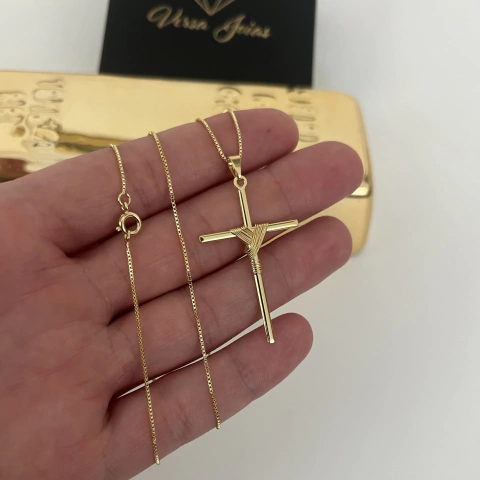 CORRENTE VENEZIANA 1MM + PINGENTE CRUZ TRANÇADA 2,2 x 3,4 CM