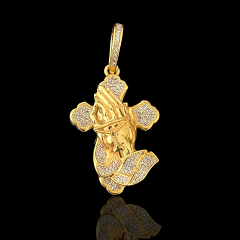 PINGENTE CRUZ MÃO REZANDO - 4 x 5 CM