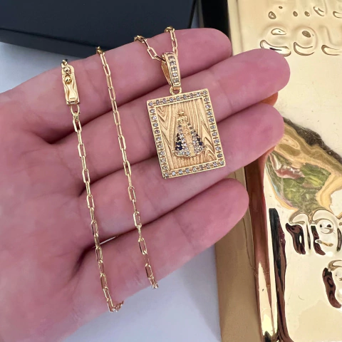 CORRENTE CARTIE 2MM + PLACA N.SENHORA CRAVEJADA 2,5X2CM - comprar online