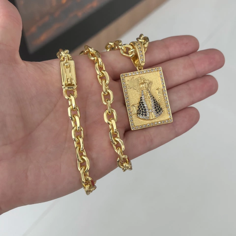 CORRENTE CADEADO 8MM + PINGENTE N.SENHORA SANTUÁRIO MAIOR 4,5x3,3CM