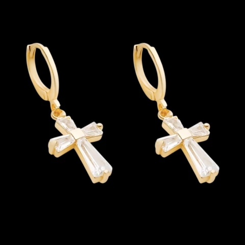 BRINCO DE CRUZ ROMA CRAVEJADO ZIRCÔNIAS - comprar online