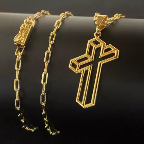 CORRENTE CARTIE 2MM + PINGENTE CRUZ 3D 2,5X2CM