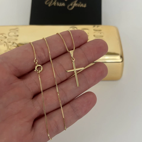 CORRENTE VENEZIANA 1MM + CRUZ LISA 1,6x2,5cm