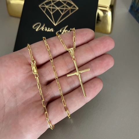 CORRENTE CARTIE 2MM + PINGENTE CRUZ TRANÇADA 2,2x3,4CM