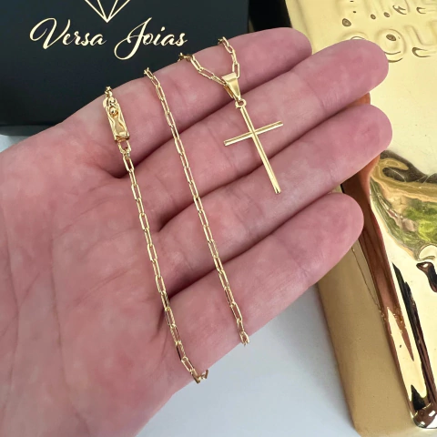 CORRENTE CARTIE 2MM + PINGENTE CRUZ LISA - 1,6x2,5CM