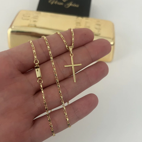 CORRENTE PIASTRINI 2MM + PINGENTE CRUZ LISA 1,6x2,5CM