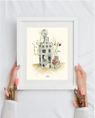 Acuarela Casa II, Casas Astrológicas, Ilustración Original