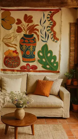 Tapiz, Jarrones y Hojas, 160 x 150 cm [Pieza Única] - comprar online