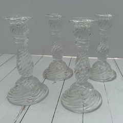 4 CANDELABROS DE VIDRIO LABRADO - comprar online