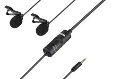 BY-M1DM - Microfone BOYA de lapela duplo para smartphone, DSLR, câmeras, filmadoras, gravadores - comprar online