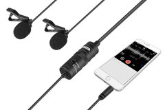 BY-M1DM - Microfone BOYA de lapela duplo para smartphone, DSLR, câmeras, filmadoras, gravadores na internet
