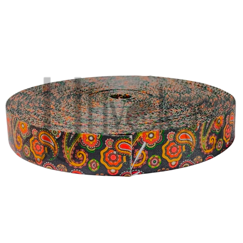 JJ1591 - ALÇA CHIC ESTAMPADA CACHEMIR 1 PRETO/LARANJA/AMARELO - 3CM X 1,00MT