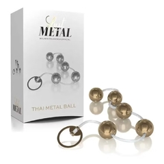 Colar Tailandês 5 Bolinhas Metal E Alça De Segurança Dourado