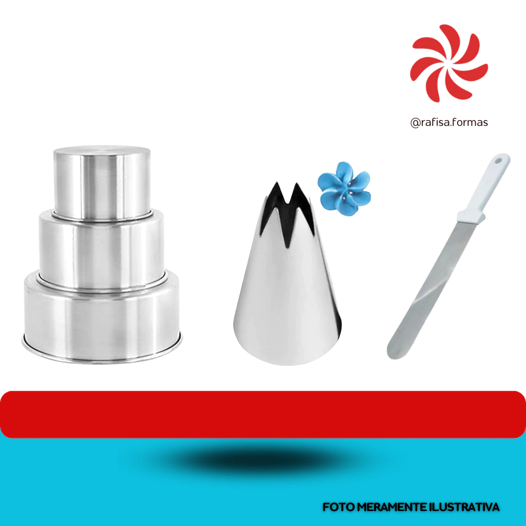 KIT DE FORMAS REDONDA 10CM ALT X13 X17 X20 + ESPATULA 20CM + BICO 1M WILTON