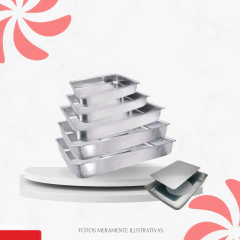 JOGO DE FORMA RETANGULAR PÃO DE LÓ C/5 - 5 CM DE ALTURA- FUNDO FALSO - comprar online