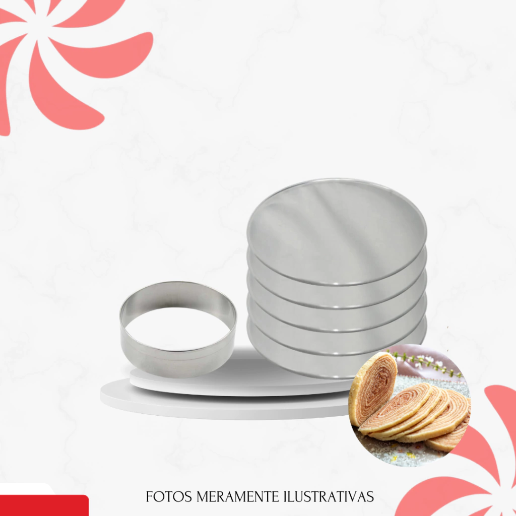 KIT FORMA BOLO DE ROLO REDONDA C/5 27CM + ARO REDONDO 25 CM - comprar online