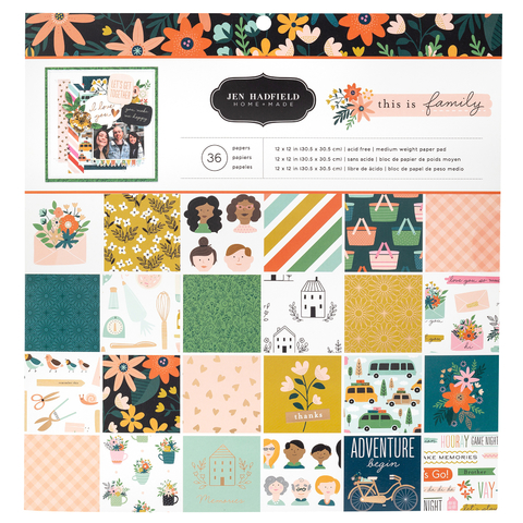 Block de Papeles 12"x12" con foil cobre This is Family Jen Hadfield