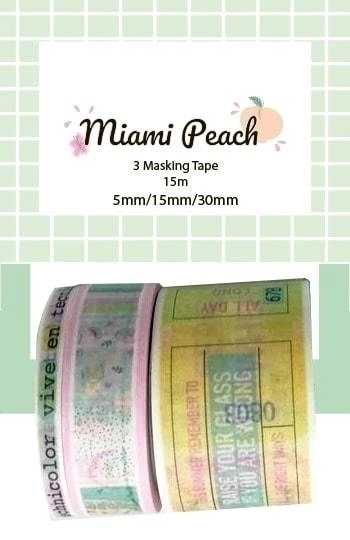 Washi tape MIAMI PEACH Pack x3 de 15m (5/15/30 mm)